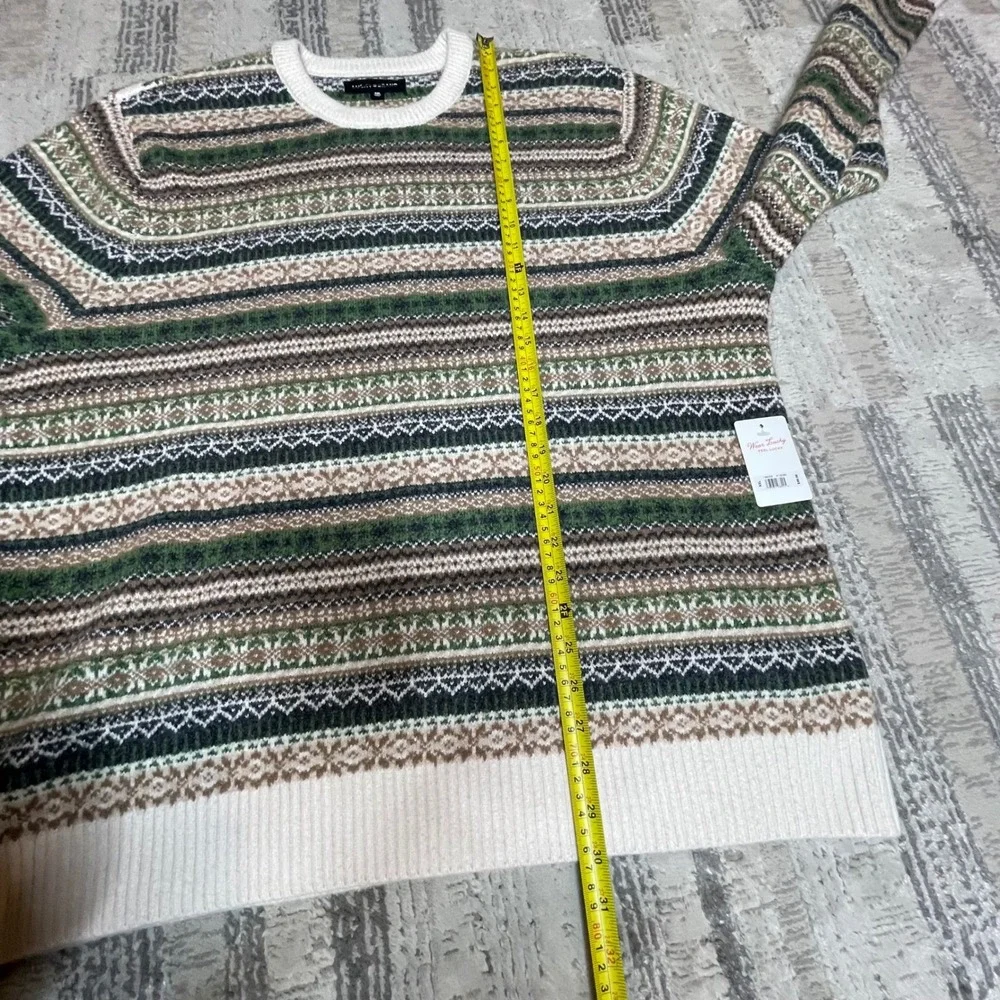 NEW Lucky Brand Mens Fair Isle‎ Crewneck Sweater Green Brown Striped Springs XXL